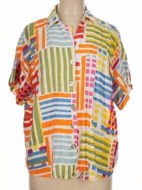 Tru Luxe Multicolor Geometric Stripe Button-Up Blouse